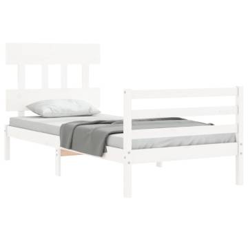 White Solid Wood Single Bed Frame with Headboard | HipoMarket