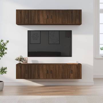 6 Piece Brown Oak TV Cabinet Set - Stylish & Practical