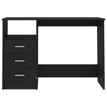 Black Desk with Drawers - 110x50x76 cm Engineered Wood