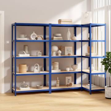 5-Layer Shelves 3 pcs - Blue Steel & Engineered Wood Storage