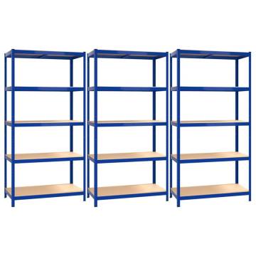 5-Layer Shelves 3 pcs - Blue Steel & Engineered Wood Storage