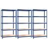 5-Layer Shelves 3 pcs - Blue Steel & Engineered Wood Storage