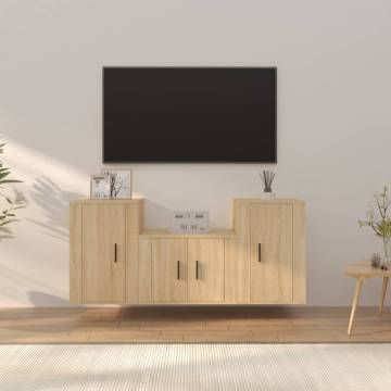 3 Piece TV Cabinet Set - Sonoma Oak Engineered Wood | HipoMarket