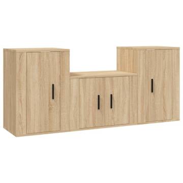 3 Piece TV Cabinet Set - Sonoma Oak Engineered Wood | HipoMarket