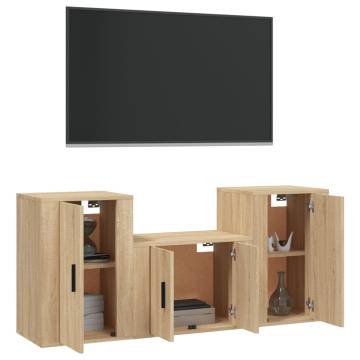 3 Piece TV Cabinet Set - Sonoma Oak Engineered Wood | HipoMarket