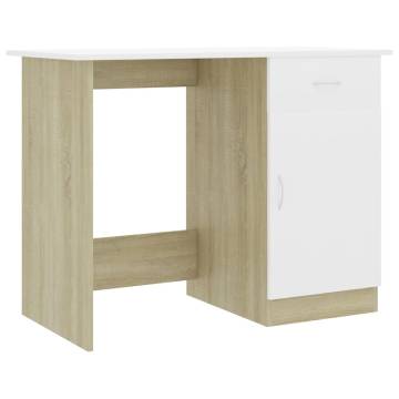 Modern White and Sonoma Oak Desk - Perfect for Any Space