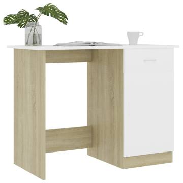 Modern White and Sonoma Oak Desk - Perfect for Any Space