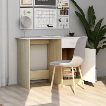 Modern White and Sonoma Oak Desk - Perfect for Any Space