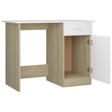 Modern White and Sonoma Oak Desk - Perfect for Any Space