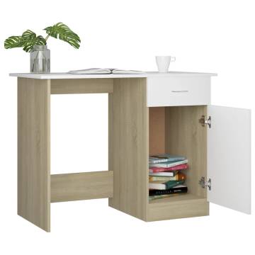 Modern White and Sonoma Oak Desk - Perfect for Any Space