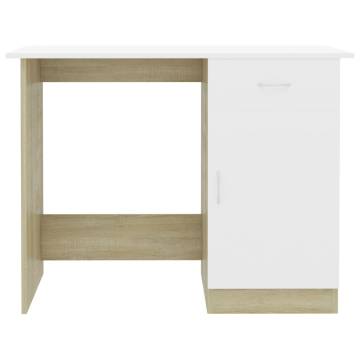 Modern White and Sonoma Oak Desk - Perfect for Any Space