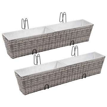 Balcony Raised Beds 2 pcs - Grey Poly Rattan Planters