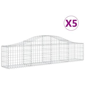 Arched Gabion Baskets Set of 5 - Galvanised Iron 200x30x4060 cm