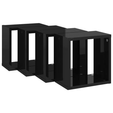 Wall Cube Shelves Set - High Gloss Black - 4 pcs