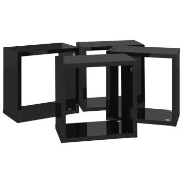 Wall Cube Shelves Set - High Gloss Black - 4 pcs