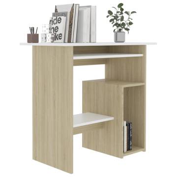 Modern White and Sonoma Oak Desk - 80x45x74 cm | HipoMarket