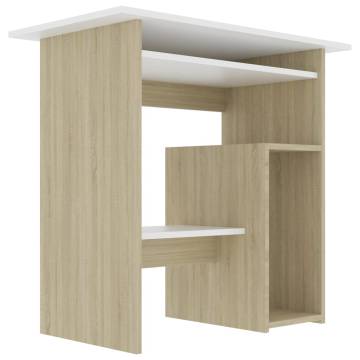 Modern White and Sonoma Oak Desk - 80x45x74 cm | HipoMarket