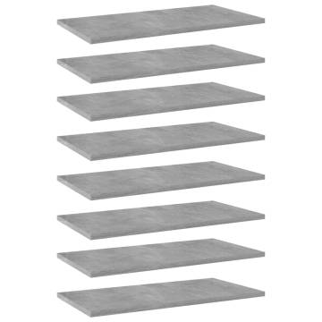 Concrete Grey Bookshelf Boards - 8 pcs | Engineered Wood