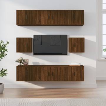 8 Piece TV Cabinet Set - Brown Oak Engineered Wood | Hipo Market