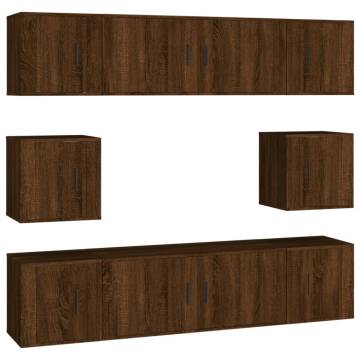 8 Piece TV Cabinet Set - Brown Oak Engineered Wood | Hipo Market