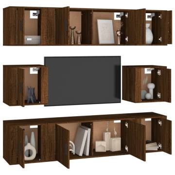 8 Piece TV Cabinet Set - Brown Oak Engineered Wood | Hipo Market