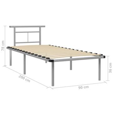 Grey Metal Bed Frame 90x200 cm - Elegant & Sturdy Design