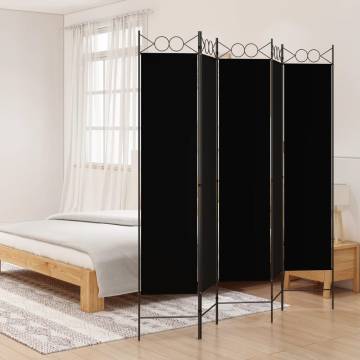 5-Panel Room Divider Black - 200x200 cm Fabric | HipoMarket