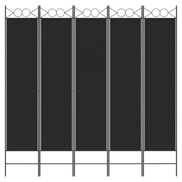 5-Panel Room Divider Black - 200x200 cm Fabric | HipoMarket