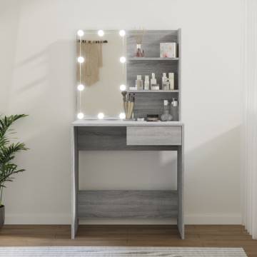 Stylish Dressing Table with LED - Grey Sonoma 74.5x40x141 cm