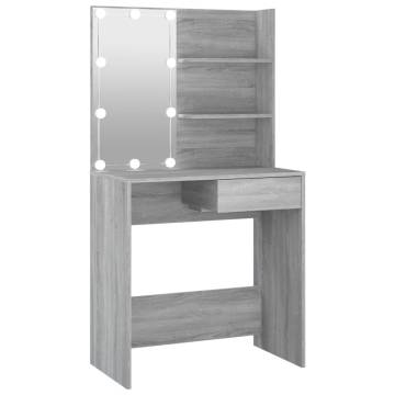 Stylish Dressing Table with LED - Grey Sonoma 74.5x40x141 cm