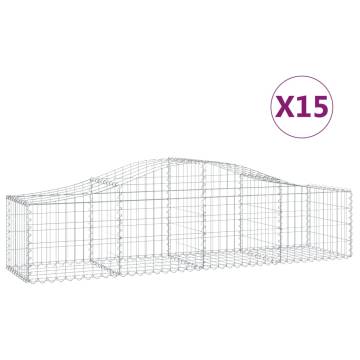 Arched Gabion Baskets - 15 pcs Galvanised Iron for Gardens