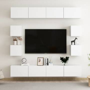 8 Piece White TV Cabinet Set - Stylish & Functional Storage