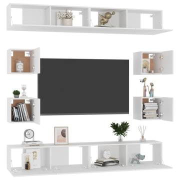 8 Piece White TV Cabinet Set - Stylish & Functional Storage