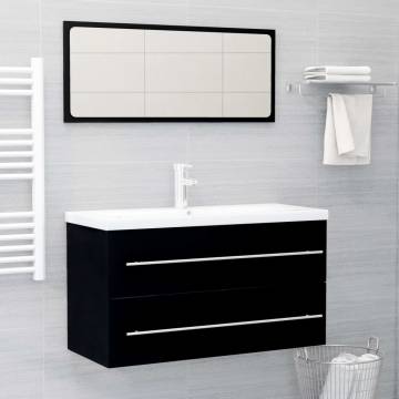 Stylish 2 Piece Bathroom Furniture Set - Black Engineered Wood