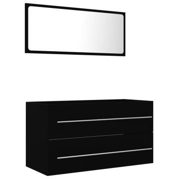 Stylish 2 Piece Bathroom Furniture Set - Black Engineered Wood