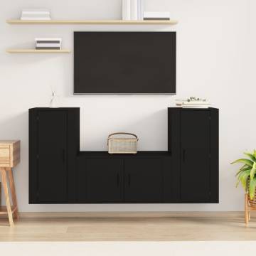 3 Piece TV Cabinet Set - Black Engineered Wood | HipoMarket