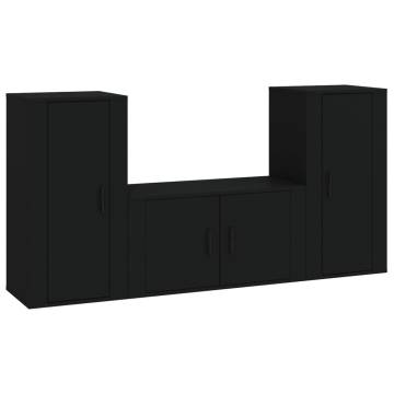 3 Piece TV Cabinet Set - Black Engineered Wood | HipoMarket