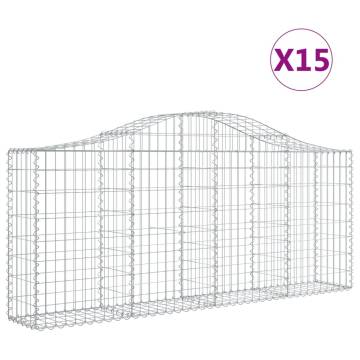 Arched Gabion Baskets - 15 pcs Galvanised Iron for Gardens