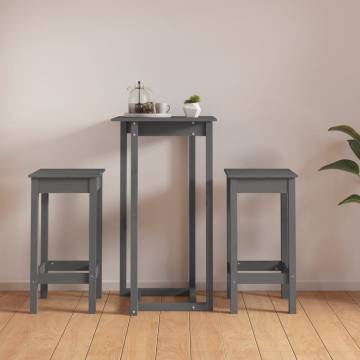 3 Piece Bar Set Grey Solid Wood Pine | Stylish & Sturdy Design