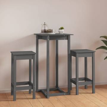 3 Piece Bar Set Grey Solid Wood Pine | Stylish & Sturdy Design