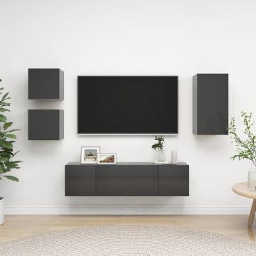 5 Piece High Gloss Grey TV Cabinet Set | Stylish & Functional