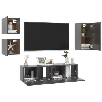 5 Piece High Gloss Grey TV Cabinet Set | Stylish & Functional