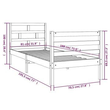 Black Solid Wood Bed Frame 75x190 cm - Small Single Design