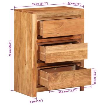 Elegant Solid Wood Acacia Drawer Cabinet - 55x33x75 cm