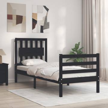 Black Small Single Bed Frame with Headboard | Solid Wood