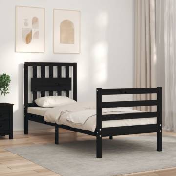 Black Small Single Bed Frame with Headboard | Solid Wood