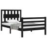 Black Small Single Bed Frame with Headboard | Solid Wood