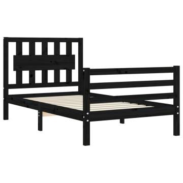 Black Small Single Bed Frame with Headboard | Solid Wood