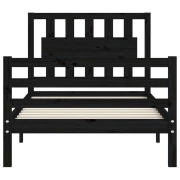 Black Small Single Bed Frame with Headboard | Solid Wood