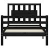 Black Small Single Bed Frame with Headboard | Solid Wood